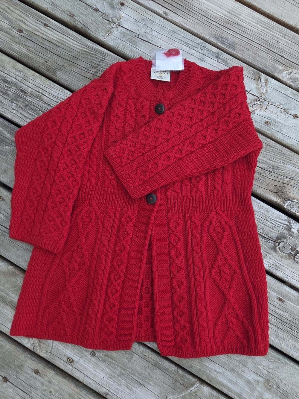 Vintage Kilronan Knitwear 100% Pure New Wool Cable Knit Sweater NWT Red Size M